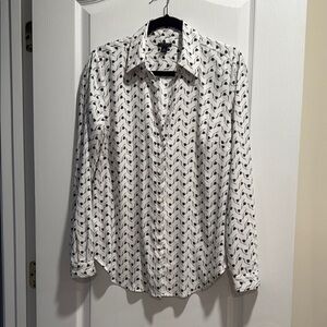 Ann Taylor White and Black Blouse with Geometric Print